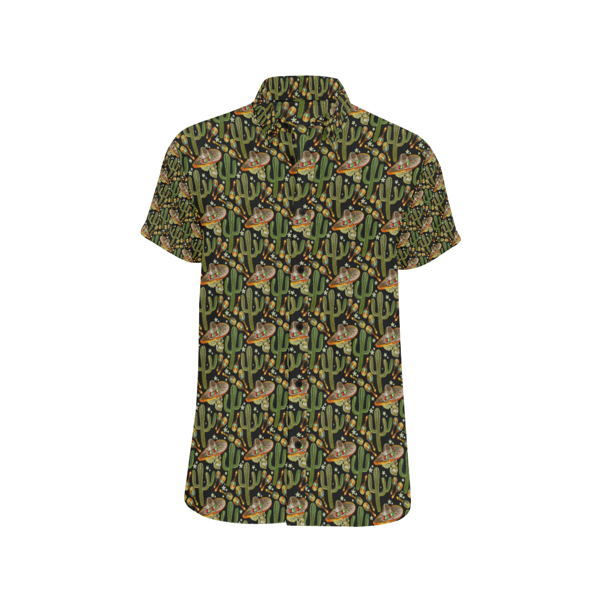 Western Style Print Men's Short Sleeve Button Up Shirt
