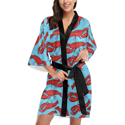 Lobster Red Pattern Print Design 03 Women's Short Kimono
