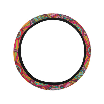 Boho Pattern Print Design 01 Steering Wheel Cover with Elastic Edge