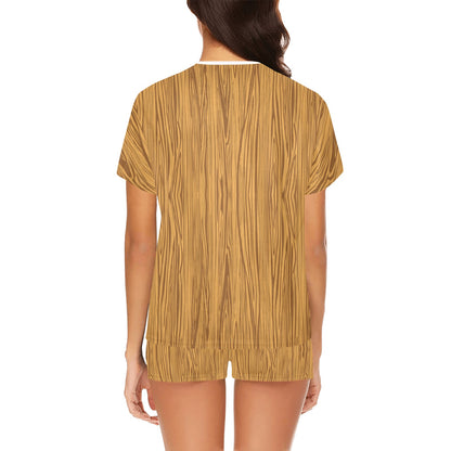 Wood Texture Print Design LKS301 Women's Short Pajama Set