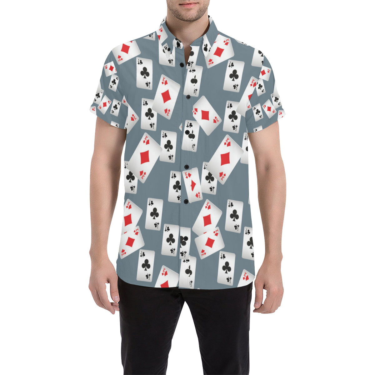 Poker Cards Pattern Print Design A05 Men's Short Sleeve Button Up Shirt