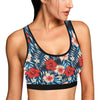 Red Hibiscus Blue Scene Sports Bra