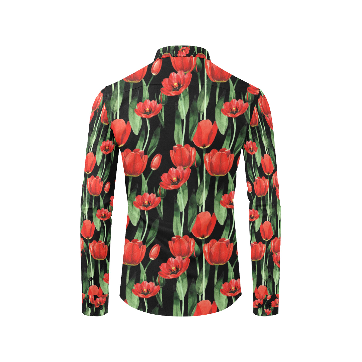 Tulip Red Pattern Print Design TP03 Men's Long Sleeve Shirt