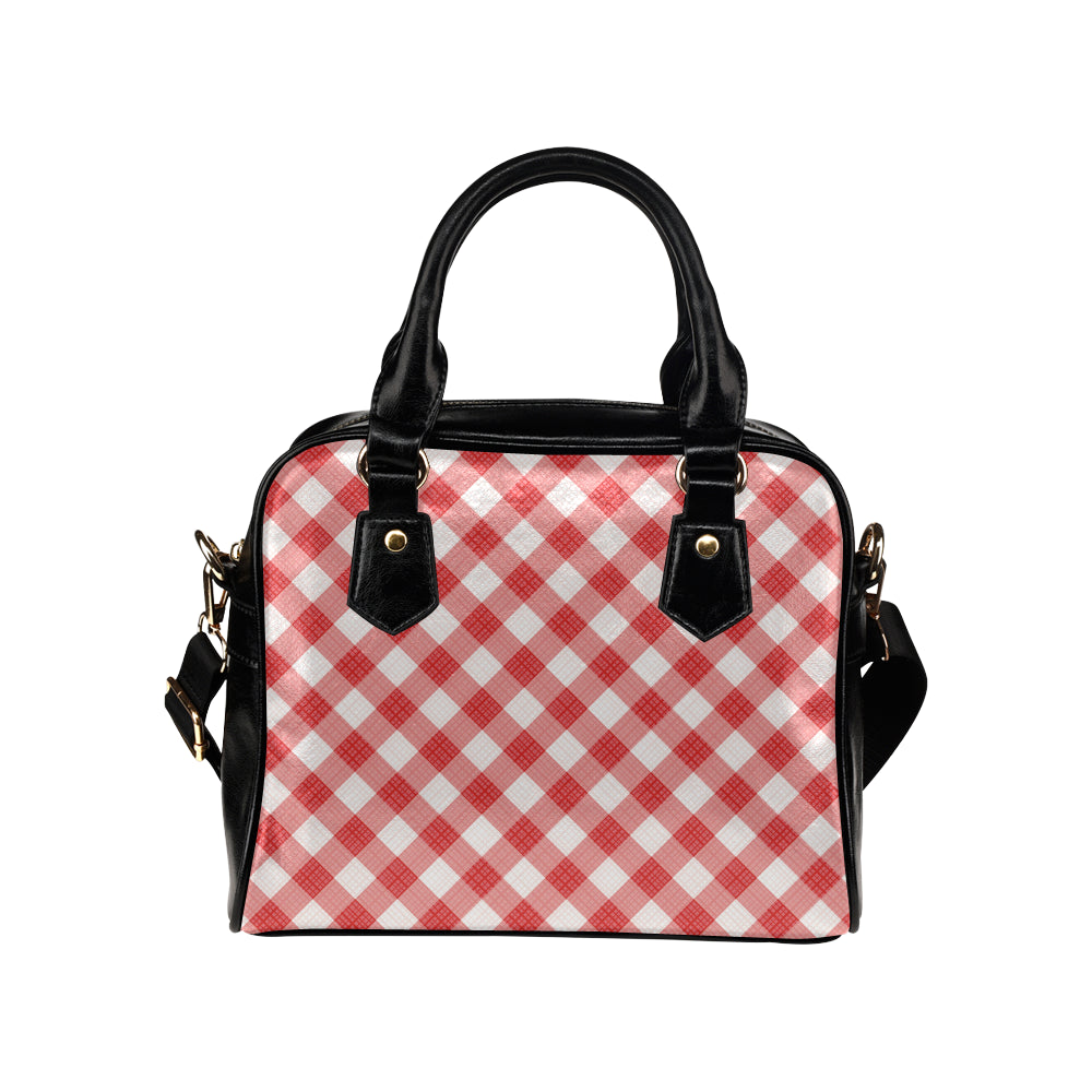 Gingham Red Pattern Print Design 01 Shoulder Handbag