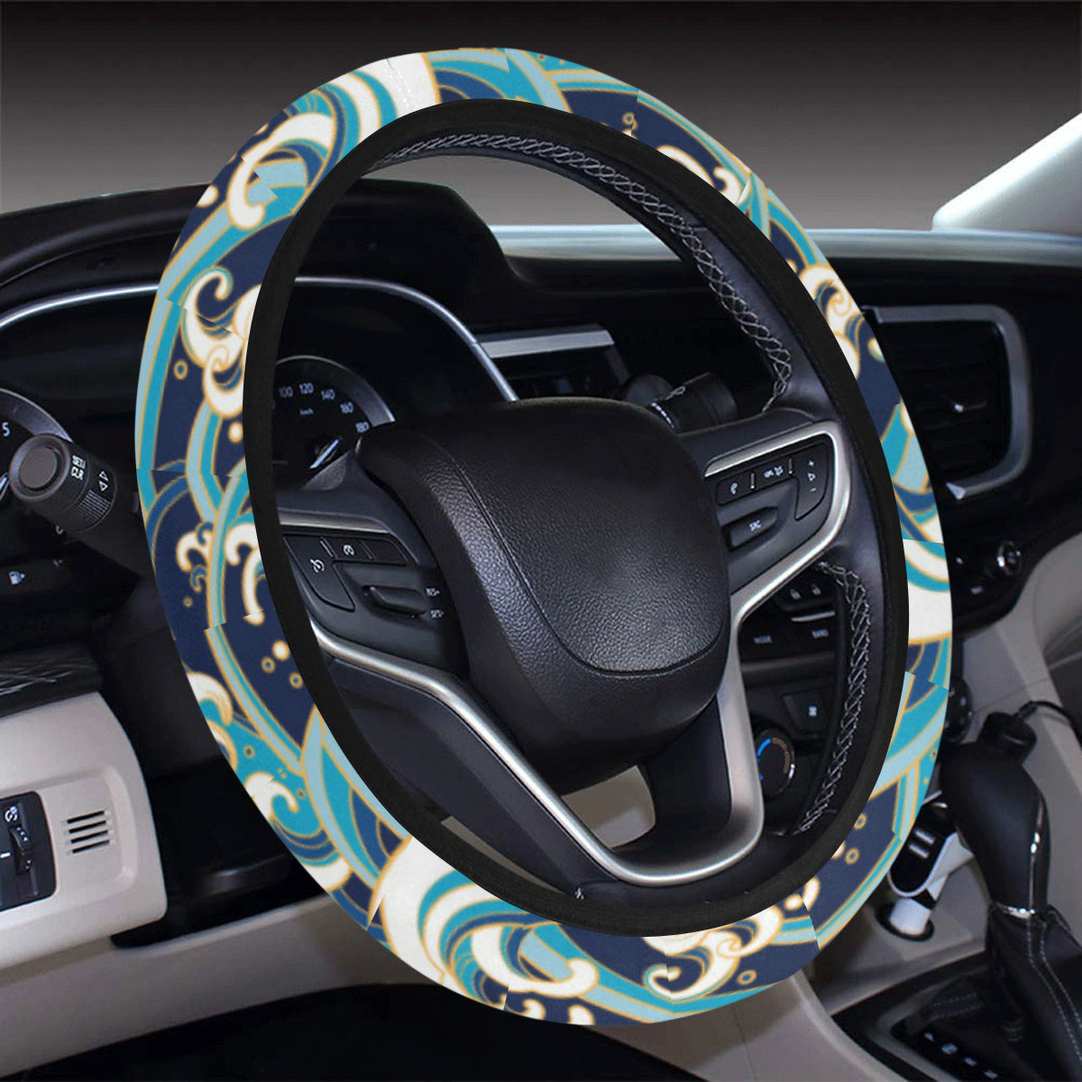 Surf Wave Pattern Steering Wheel Cover with Elastic Edge