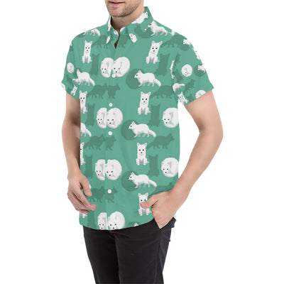 Arctic Fox Pattern Print Design Men's Short Sleeve Button Up Shirt