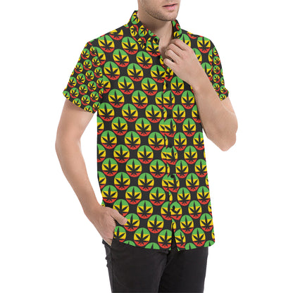 Rasta Reggae Color Design Men's Short Sleeve Button Up Shirt