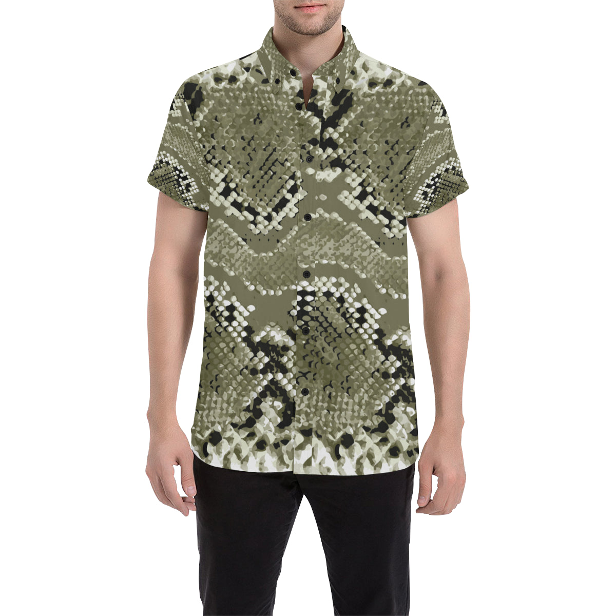 Python Pattern Print Design A04 Men's Short Sleeve Button Up Shirt