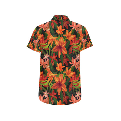 Amaryllis Pattern Print Design AL05 Men's Short Sleeve Button Up Shirt