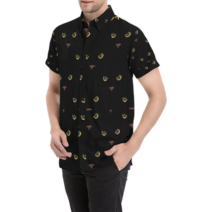 Black Cat Face Print Pattern Men's Short Sleeve Button Up Shirt