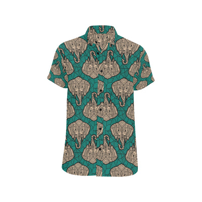 Boho Head Elephant Men's Short Sleeve Button Up Shirt