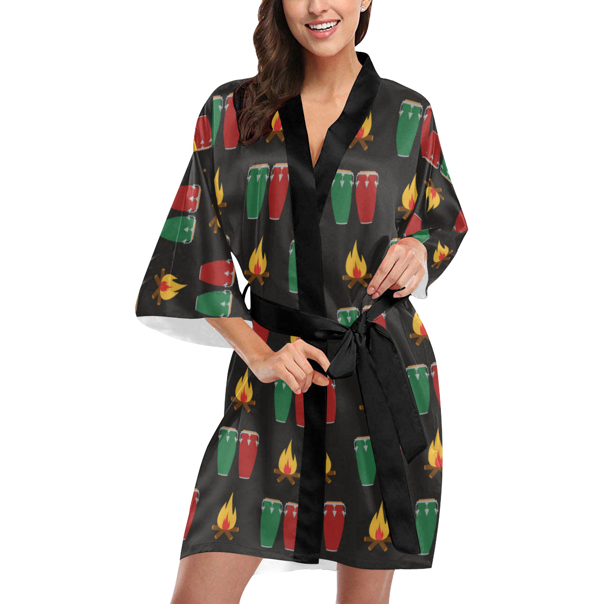 Conga Pattern Print Design 01 Women's Short Kimono
