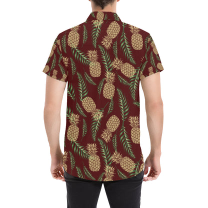 Pineapple Pattern Print Design PP013 Men's Short Sleeve Button Up Shirt
