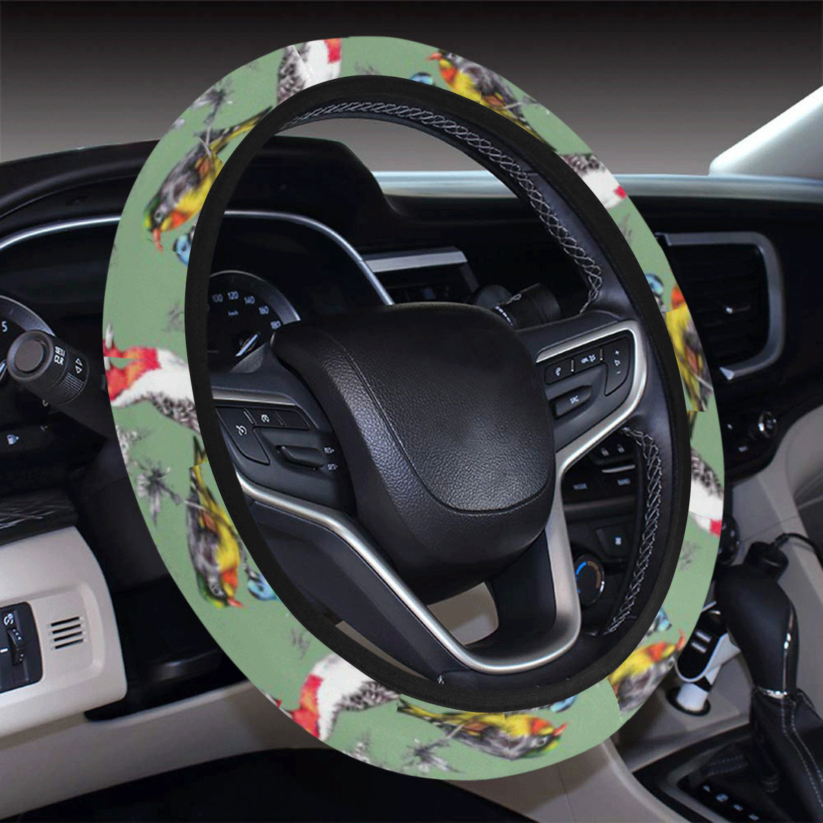 Birds Pattern Print Design 07 Steering Wheel Cover with Elastic Edge