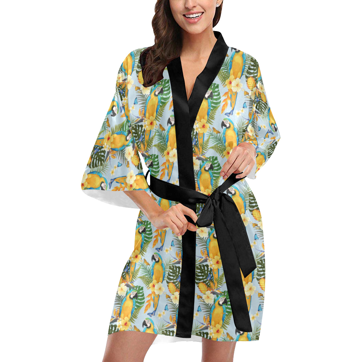 Parrot Pattern Print Design A04 Women's Short Kimono