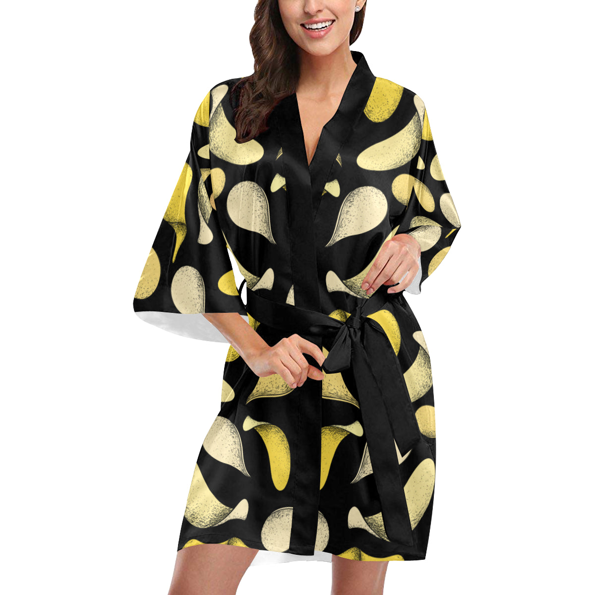 Potato Pattern Print Design A02 Women's Short Kimono