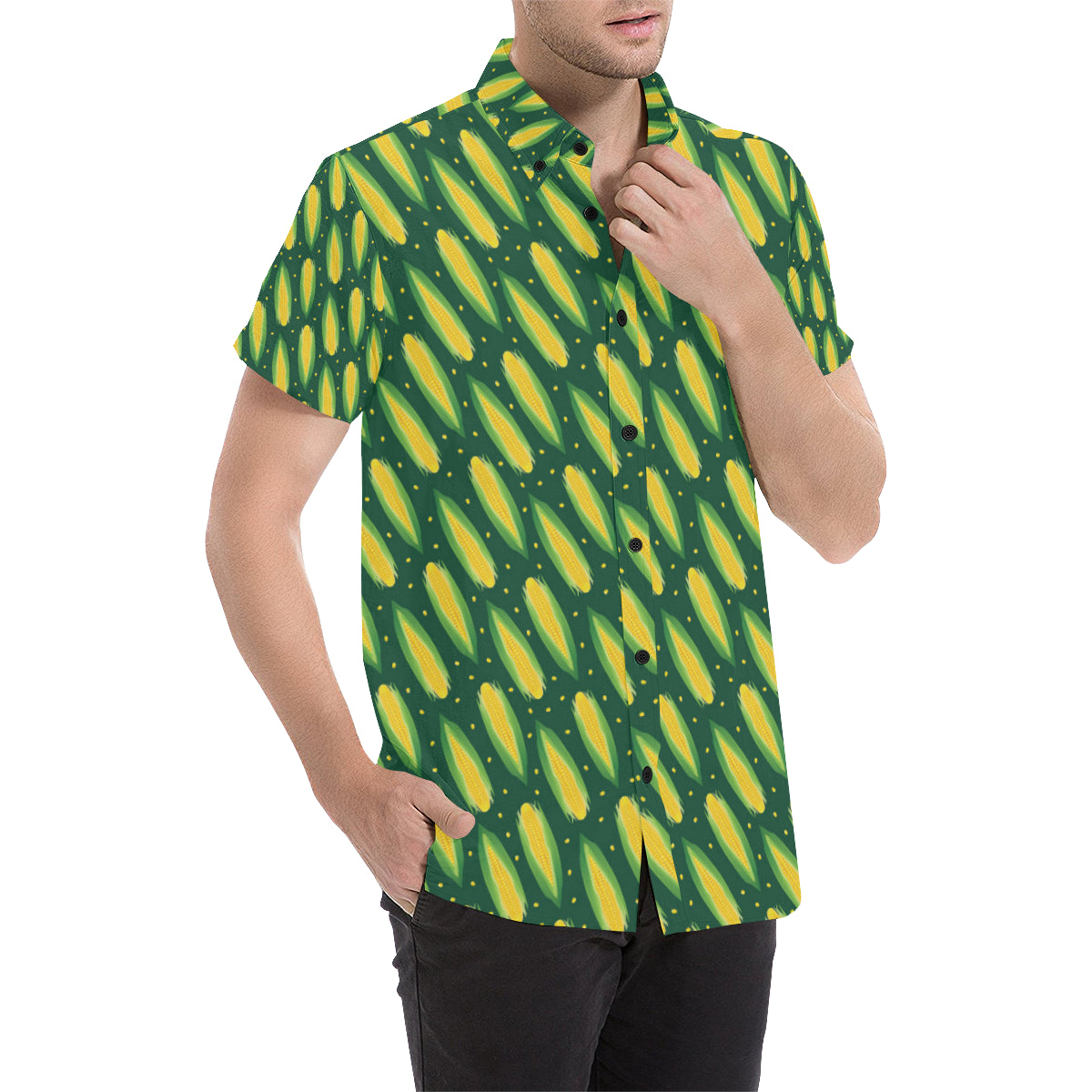Corn Pattern Print Design 03 Men's Short Sleeve Button Up Shirt