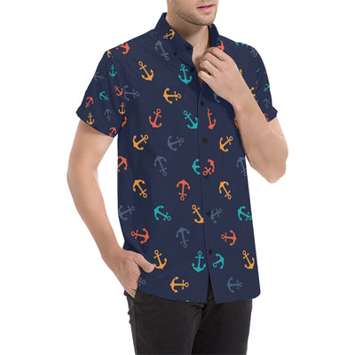 Anchor Pattern Print Design 05 Men's Short Sleeve Button Up Shirt