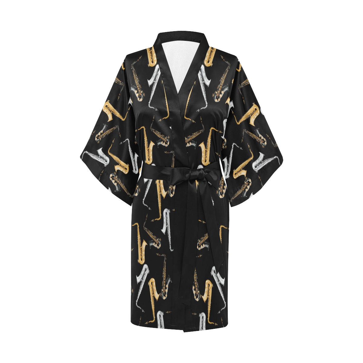 Saxophone Pattern Print Design 01 Women's Short Kimono