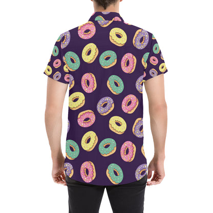 Donut Pattern Print Design DN08 Men's Short Sleeve Button Up Shirt
