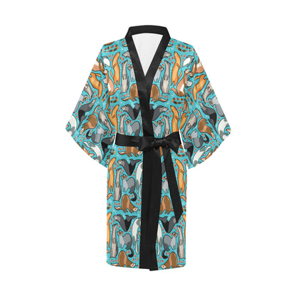 Ferret Pattern Print Design 03 Women's Short Kimono