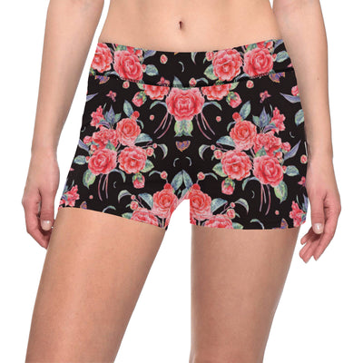 Camellia Pattern Print Design CM03 Yoga Shorts