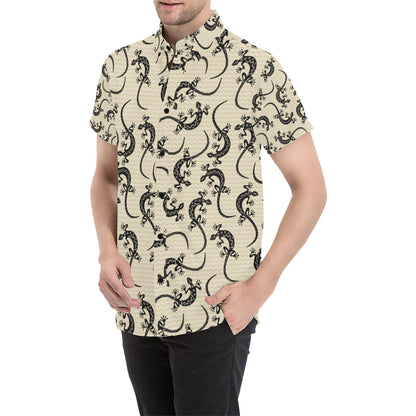 lizard Pattern Print Design 02 Men's Short Sleeve Button Up Shirt