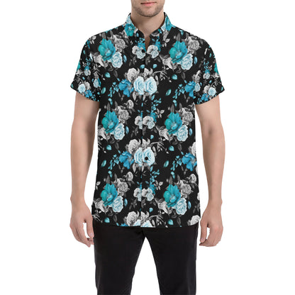 Rose Pattern Print Design A02 Men's Short Sleeve Button Up Shirt