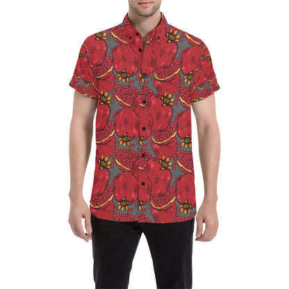 Pomegranate Pattern Print Design PG05 Men's Short Sleeve Button Up Shirt