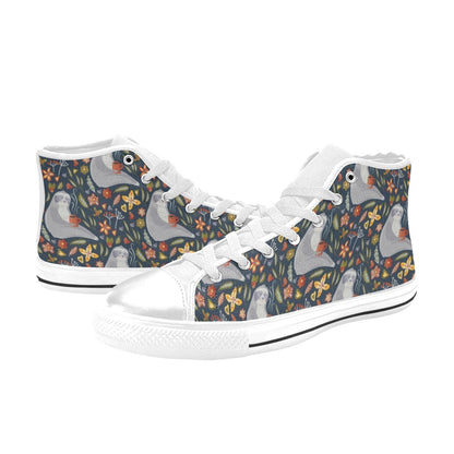 Sloth Print Design LKS303 High Top Women's White Shoes