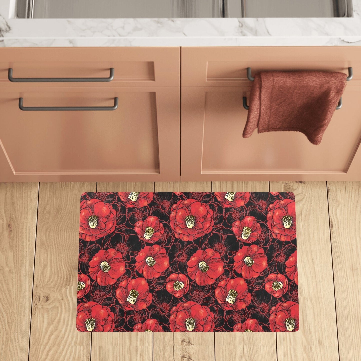 Camellia Pattern Print Design CM06 Kitchen Mat