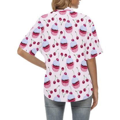 Cherry Cupcake Pink Pattern Women's Hawaiian Shirt