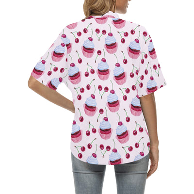 Cherry Cupcake Pink Pattern Women's Hawaiian Shirt