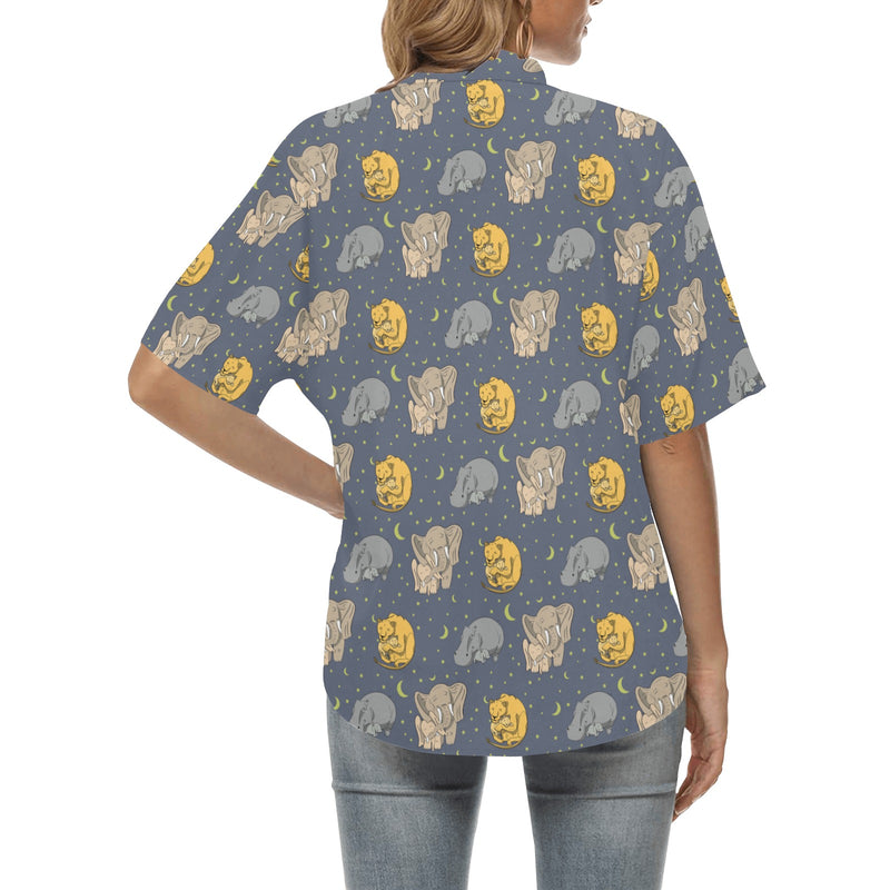 Safari Elephant Lion Print Design LKS303 Women's Hawaiian Shirt