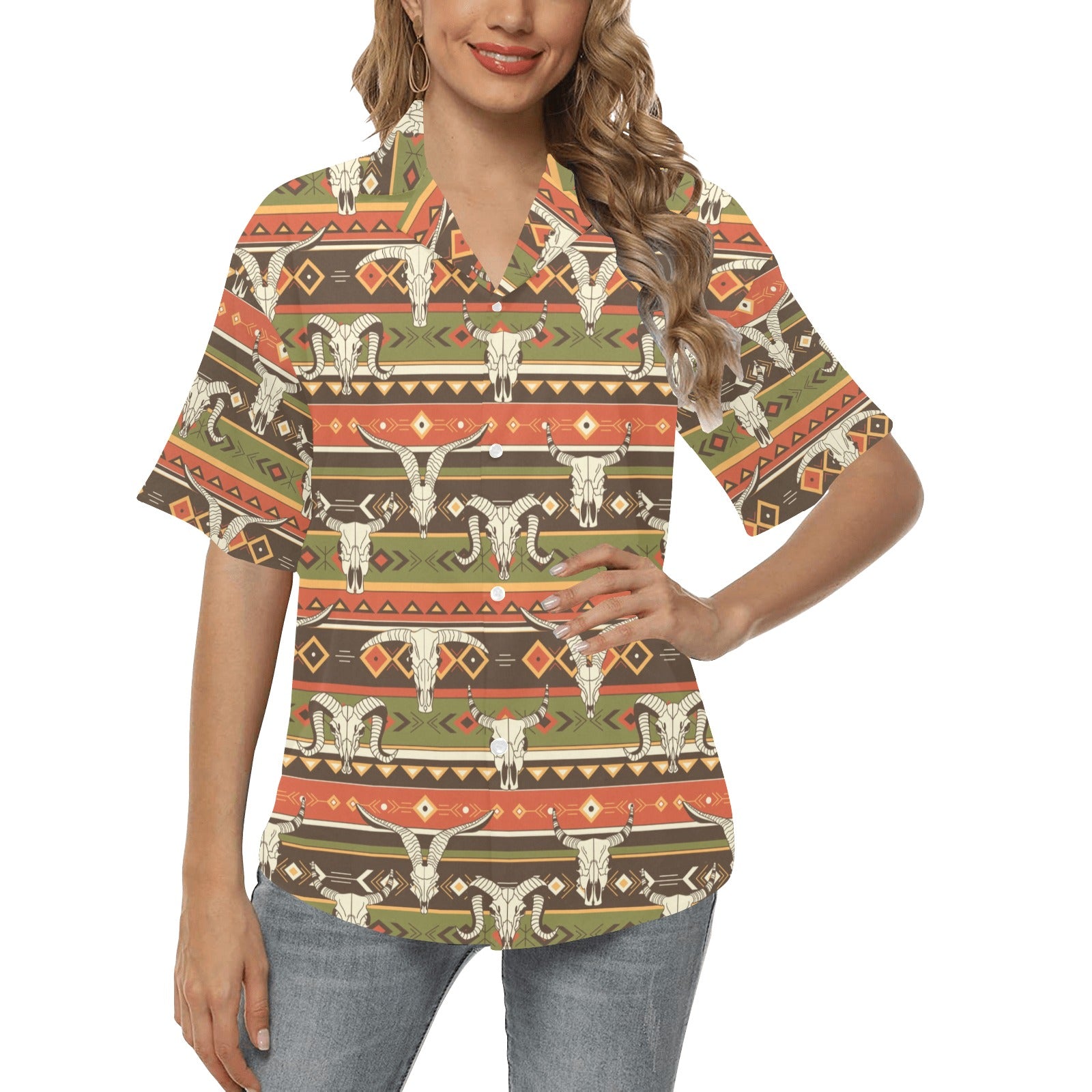 American indian Skull Animal Women's Hawaiian Shirt