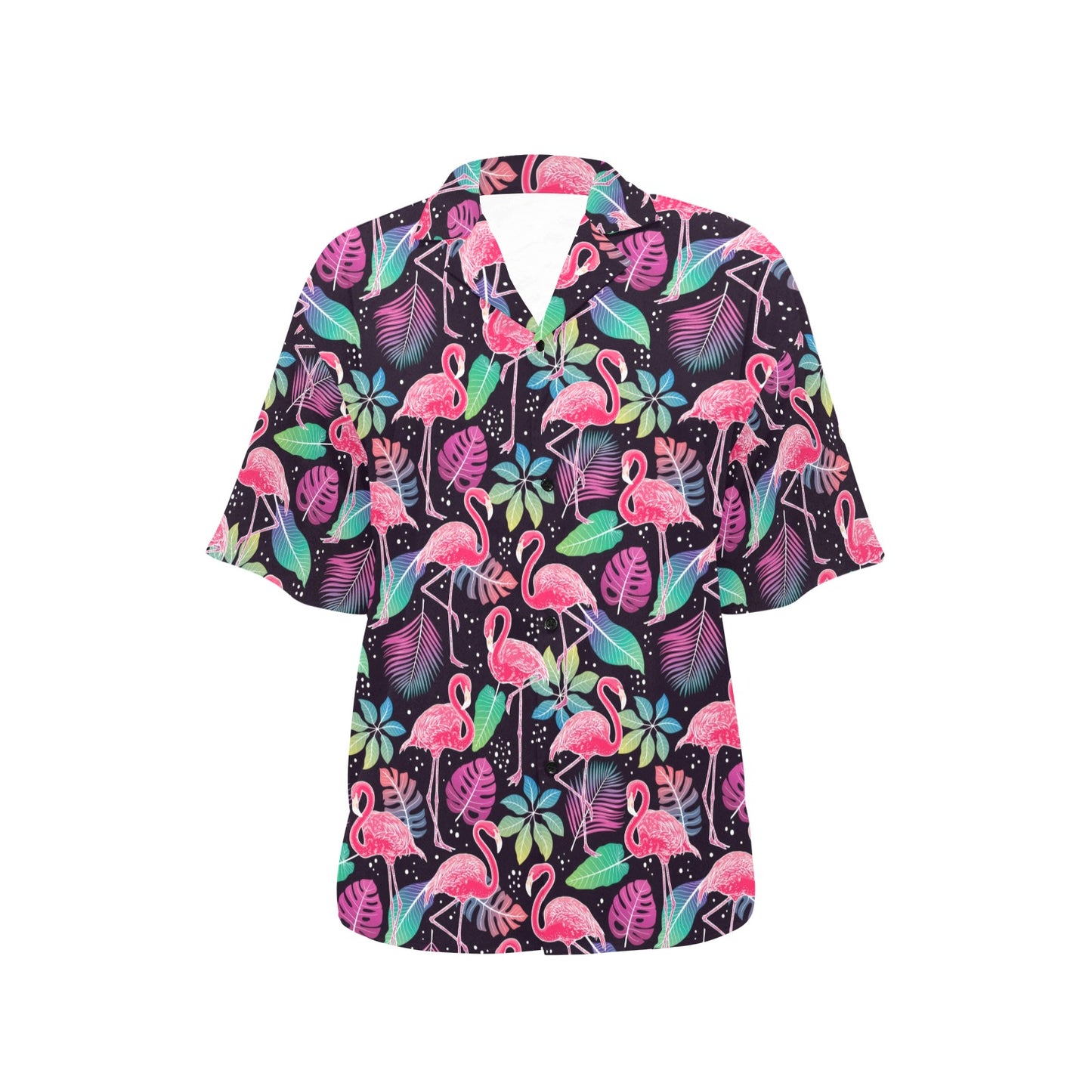 Flamingo Tropical leaves Neon Print Women's Hawaiian Shirt