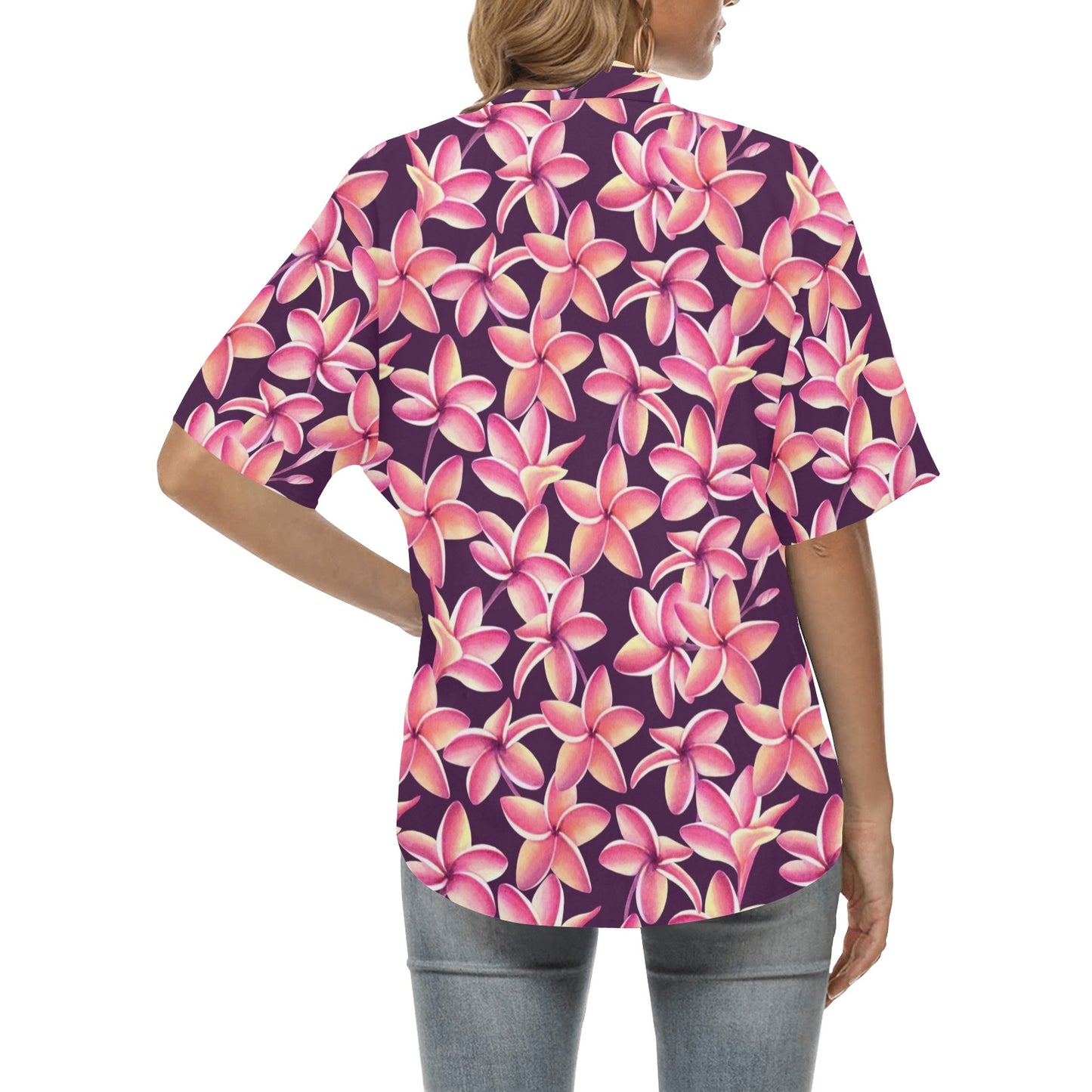 Purple Plumeria Pattern Print Design PM010 Women's Hawaiian Shirt