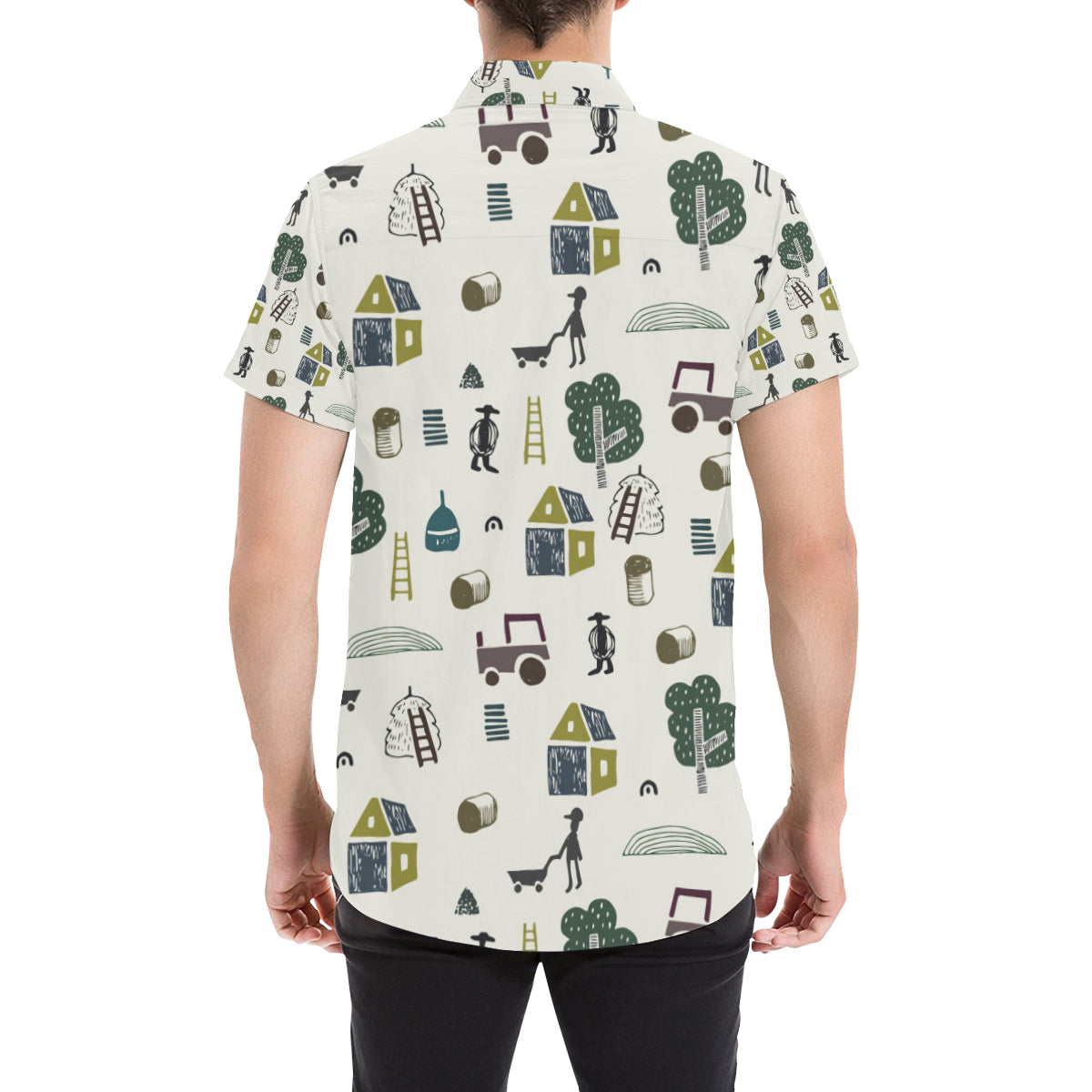 Agricultural Farm Print Design 01 Men's Short Sleeve Button Up Shirt