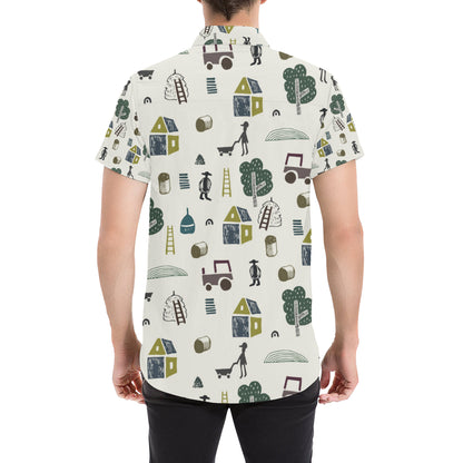 Agricultural Farm Print Design 01 Men's Short Sleeve Button Up Shirt