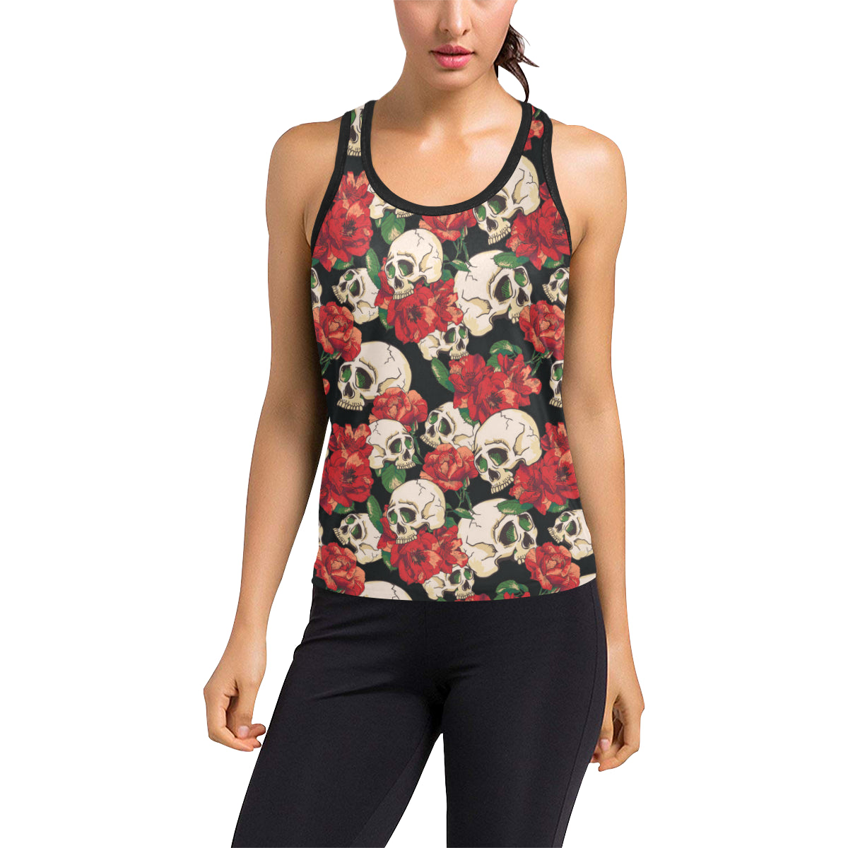 Skull Red Rose Women's Racerback Tank Top