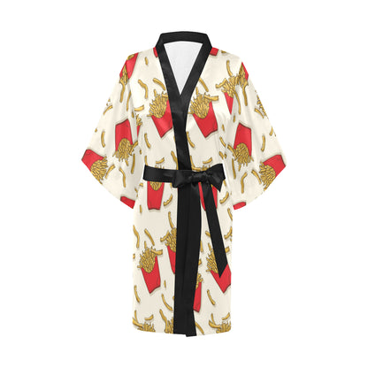 French Fried Pattern Print Design 01 Women's Short Kimono