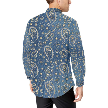 Jean Paisley Pattern Print Design 01 Men's Long Sleeve Shirt