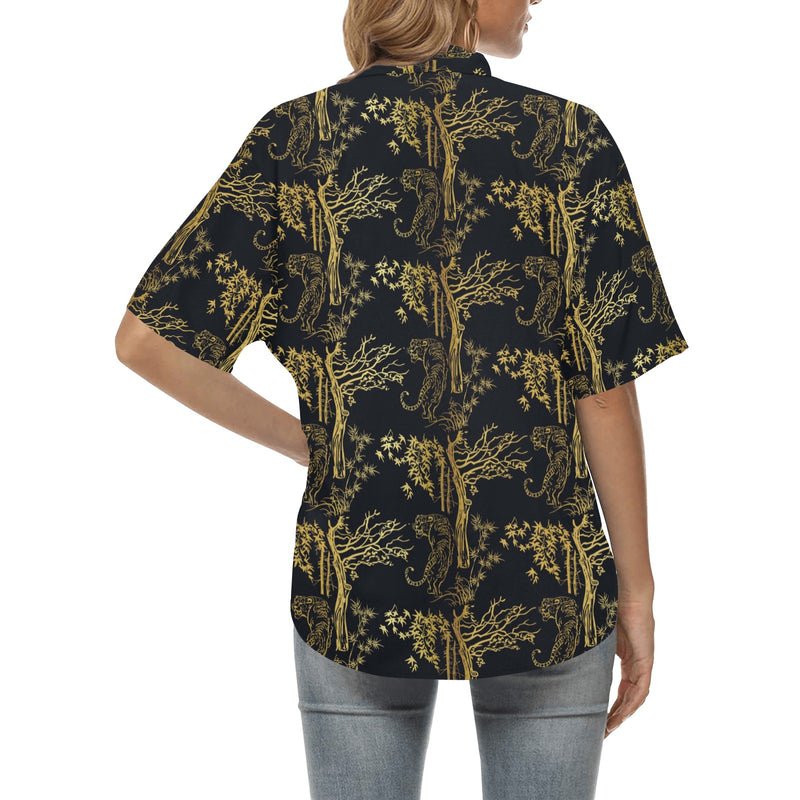 Tiger Gold Print Design LKS307 Women's Hawaiian Shirt