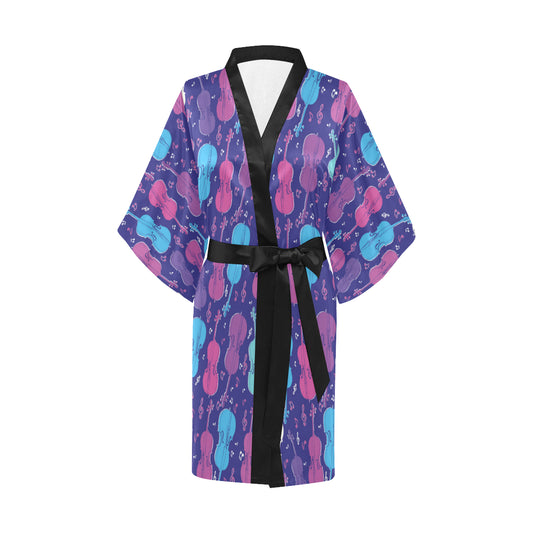 Cello Pattern Print Design 01 Women's Short Kimono