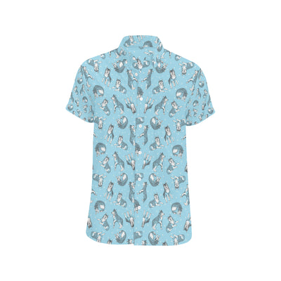 Wolf Design Print Pattern Men's Short Sleeve Button Up Shirt