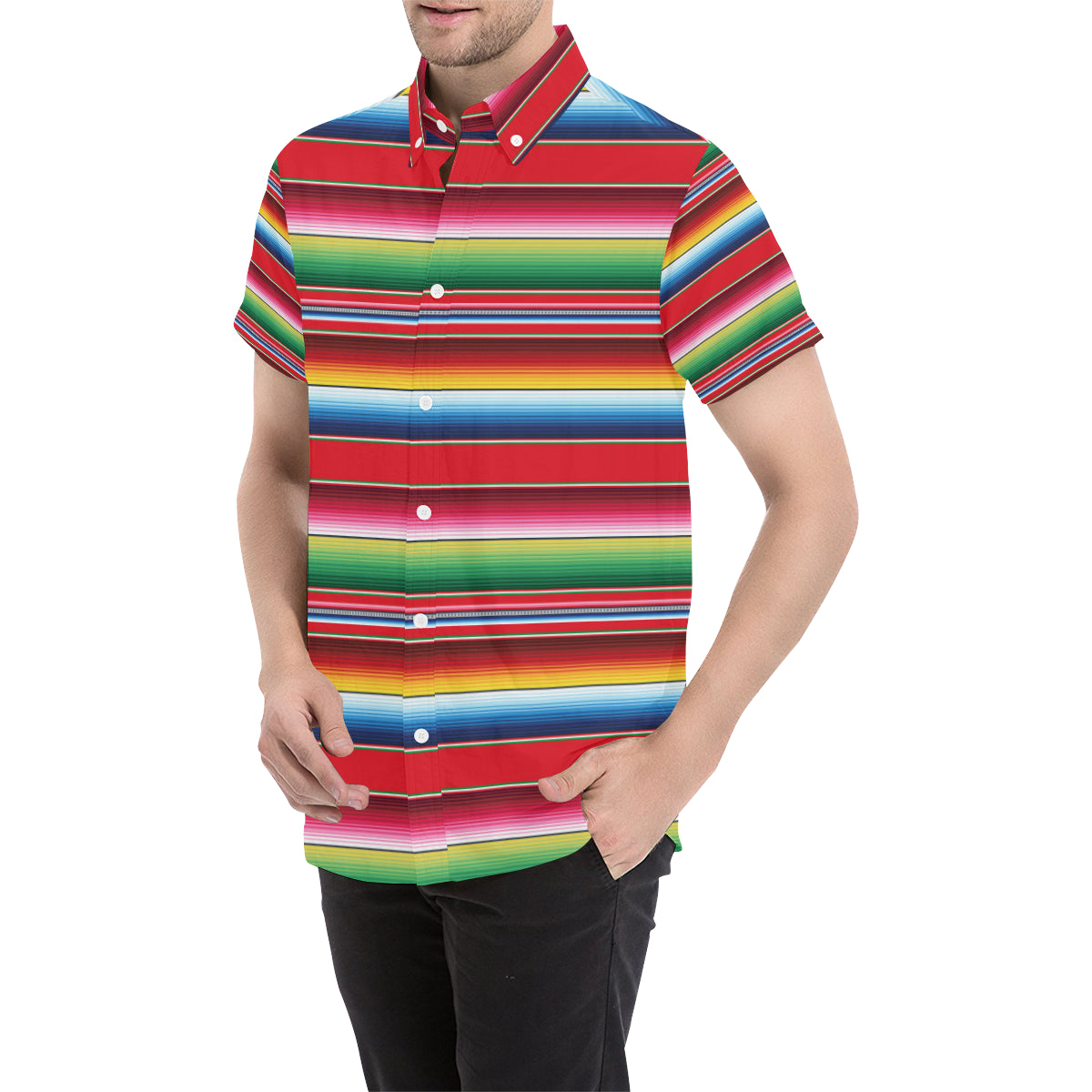 Serape Pattern Men's Short Sleeve Button Up Shirt