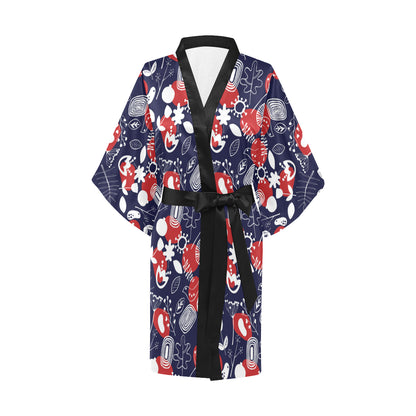 Nordic Pattern Print Design A02 Women's Short Kimono