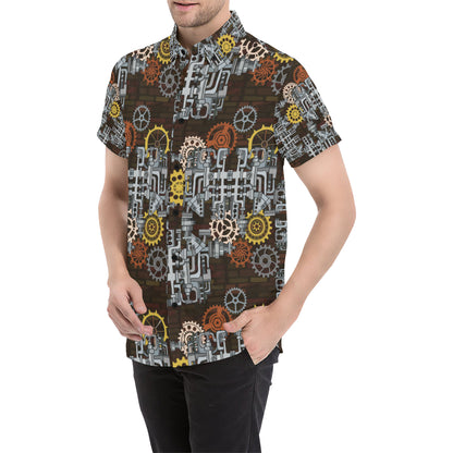 Mechanic Pattern Print Design 04 Men's Short Sleeve Button Up Shirt