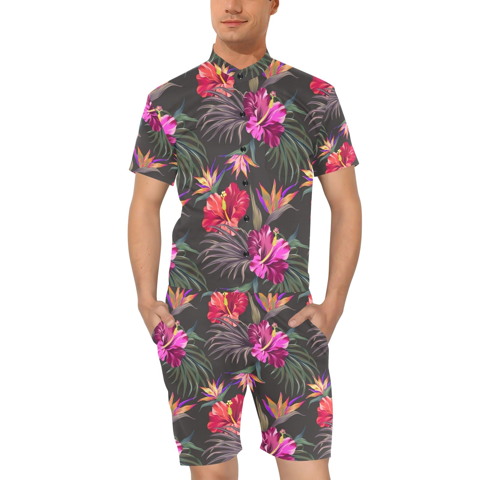 Hibiscus Pattern Print Design HB014 Men's Romper