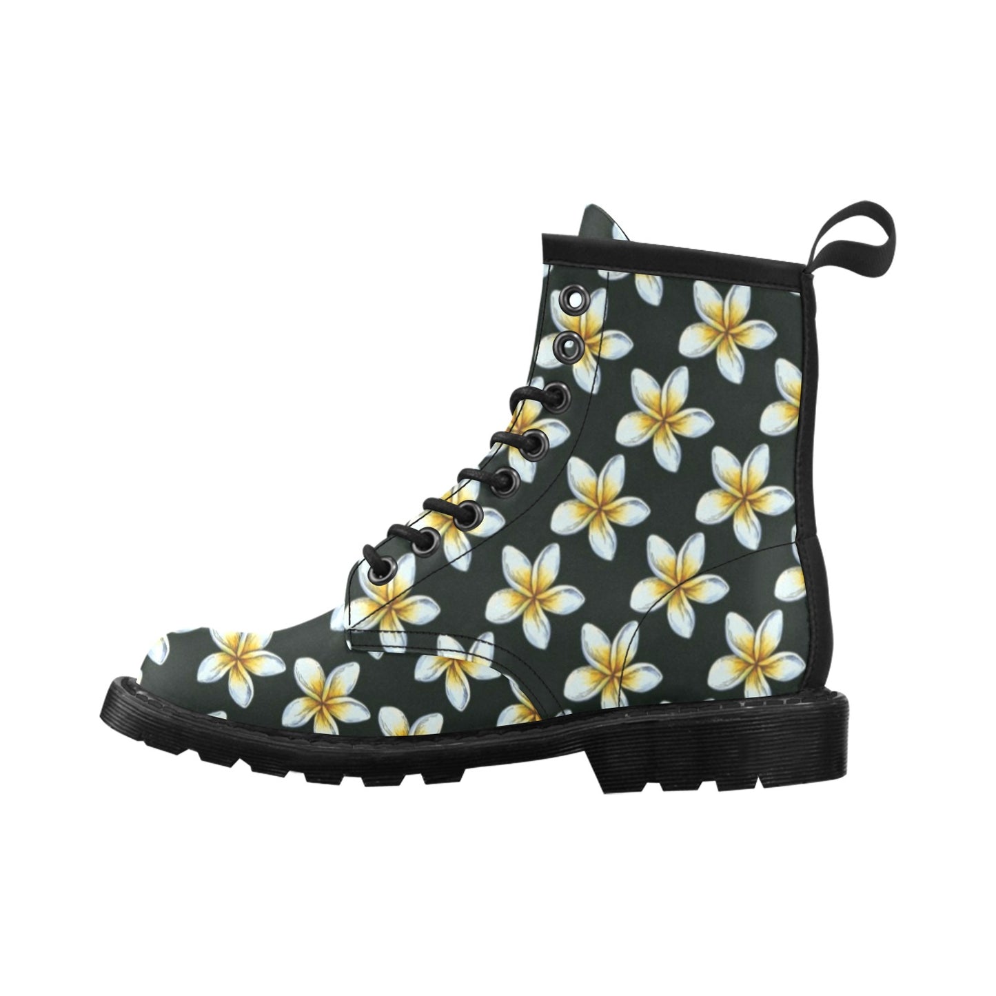 White Plumeria Pattern Print Design PM022 Women's Boots